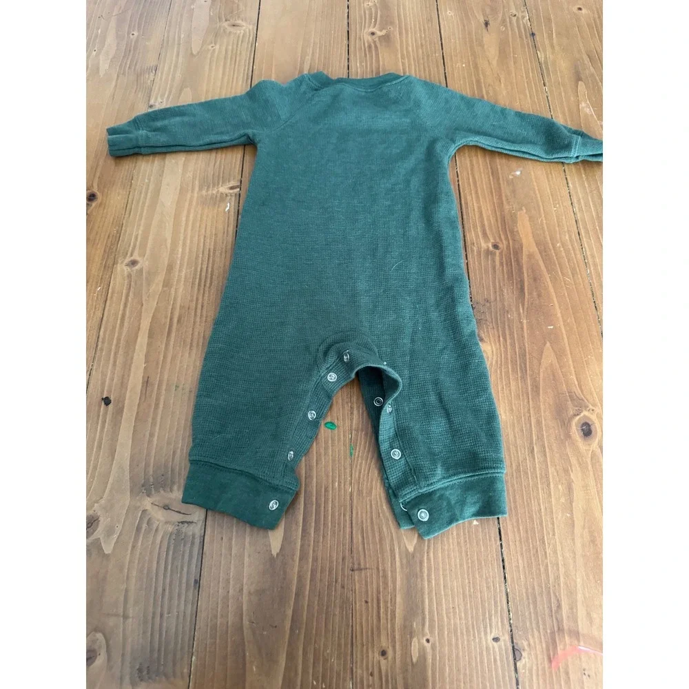 Carters Green Waffle Knit Long‎ Sleeve Baby Romper 6 Months